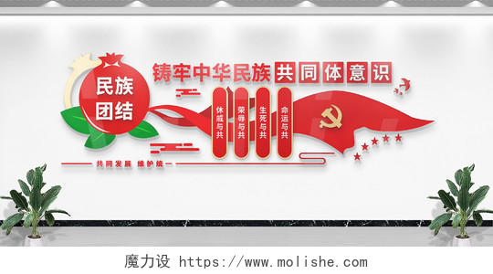 红色民族团结文化墙筑牢中华民主共同体意识文化墙